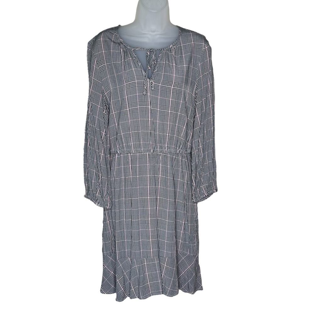 OLD NAVY Black White Pink Plaid Drop Waist Long Sleeve Dress Women’s
